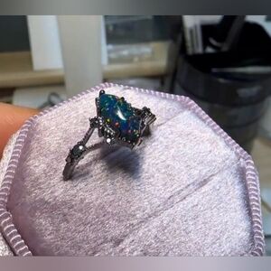 Elegant Black Opal Black Diamond And Black Gold Ring